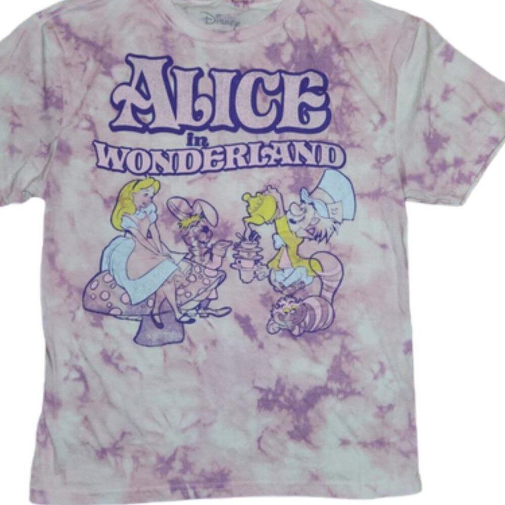 Disney Alice In Wonderland Shirt Women's M Tie Dye Graphic T Pink Purple White